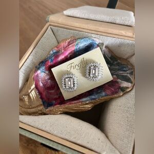 Mother's Day handmade decoupage shell with 925 + Crystal post back Earrings